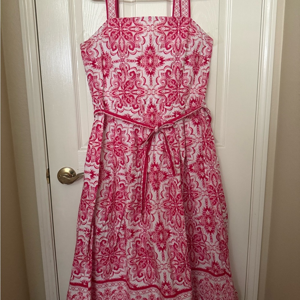 Talbots Pink and White Patterned Casual Dress